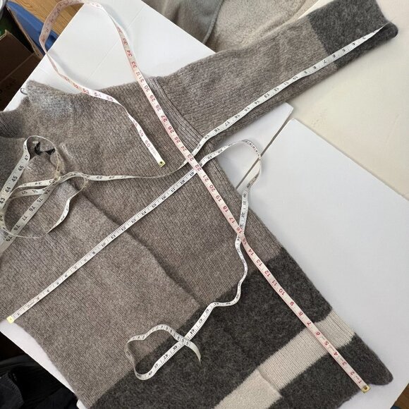 Rachel Zoe Wool Blend ColorBlock‎ Stripe Mid Length Knit Open Cardigan Brown Tan - Picture 15 of 15